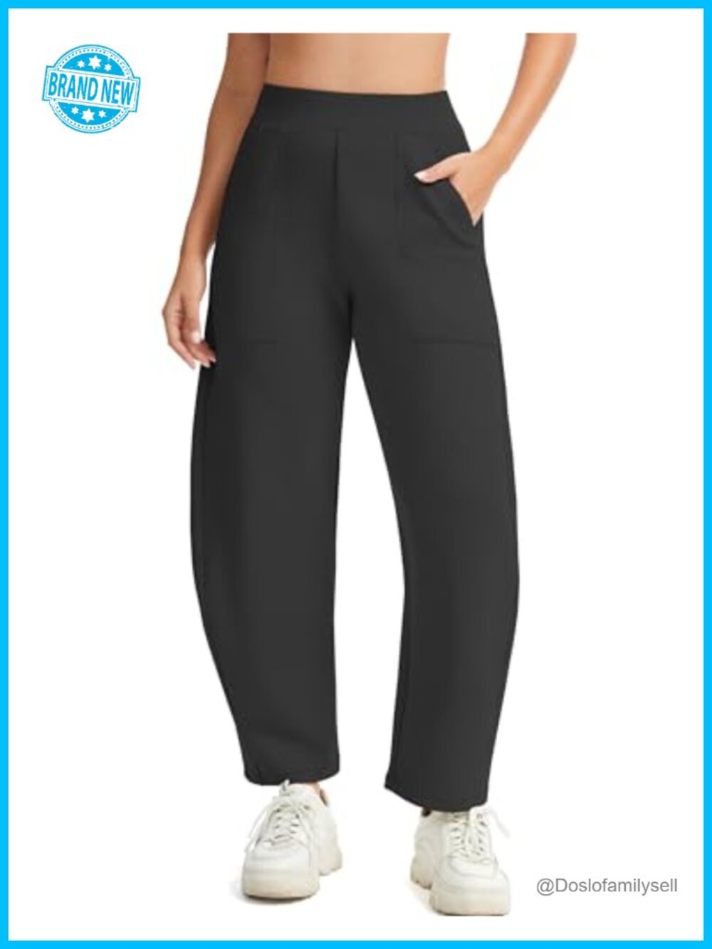 Wide Leg Barrel Sweatpants High Waist Pull On Travel Pants with Pockets